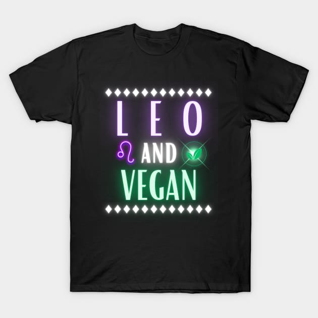 Leo and Vegan Retro Style Neon T-Shirt by MysticZodiac